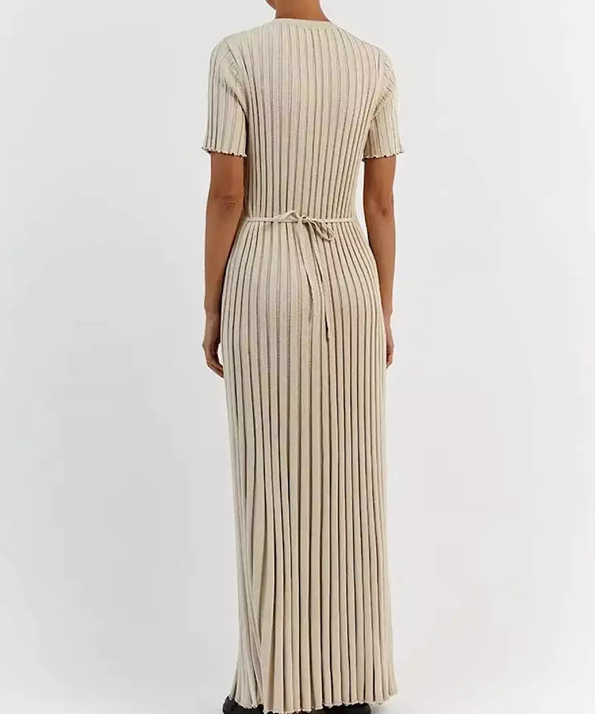 Short Sleeve Knitted Long Maxi Dress In Beige