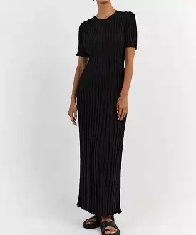 Short Sleeve Knitted Long Maxi Dress In Black