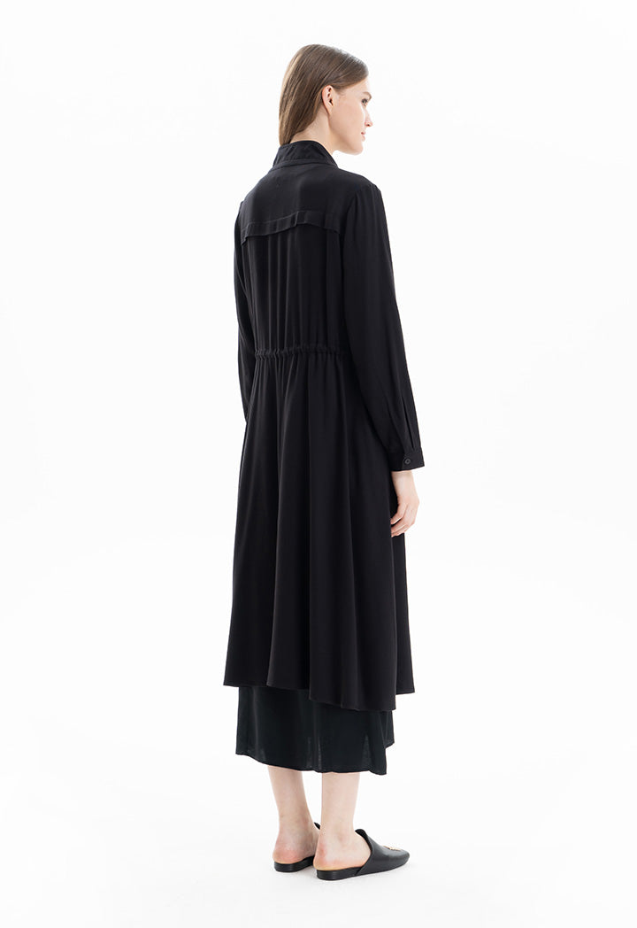 Solid Elasticated Drawstring Long Jacket