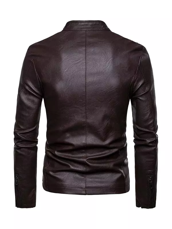 Stand Collar Men Leather Jacket