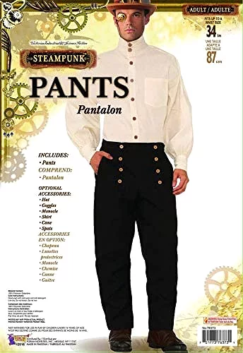 Steampunk Pants Costume Mens Bottoms, Black 34