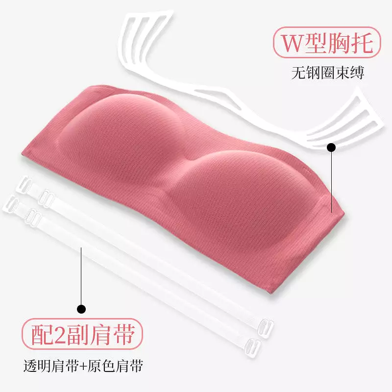 Strapless underwear tube top women's summer thin section big breasts show small breasts gathered wrap chest non-slip anti-glare 