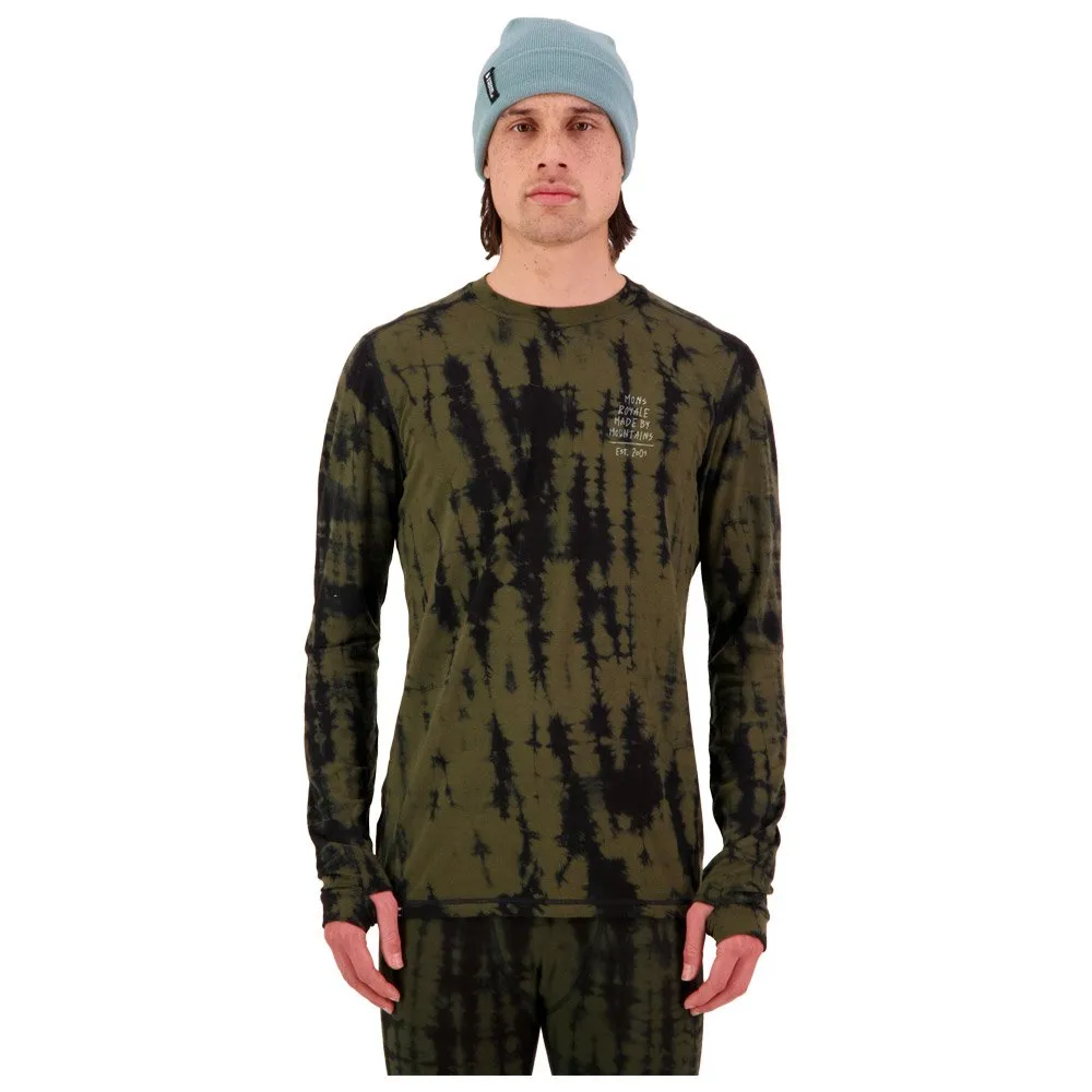 Technical underwear Mons Royale Europe ---M's Cascade Ls Olive Tie Dye