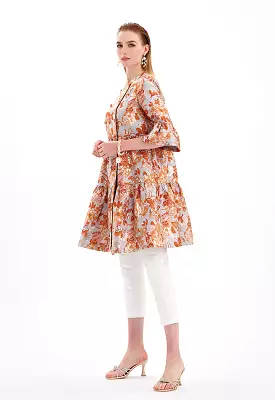 Textured Floral Print Jacquard Midi Jacket