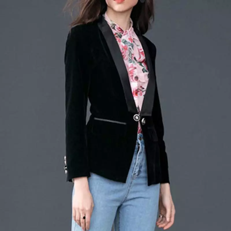 The Prowess Velvet V-Neck Blazer Women - Casual - Plain-Solid