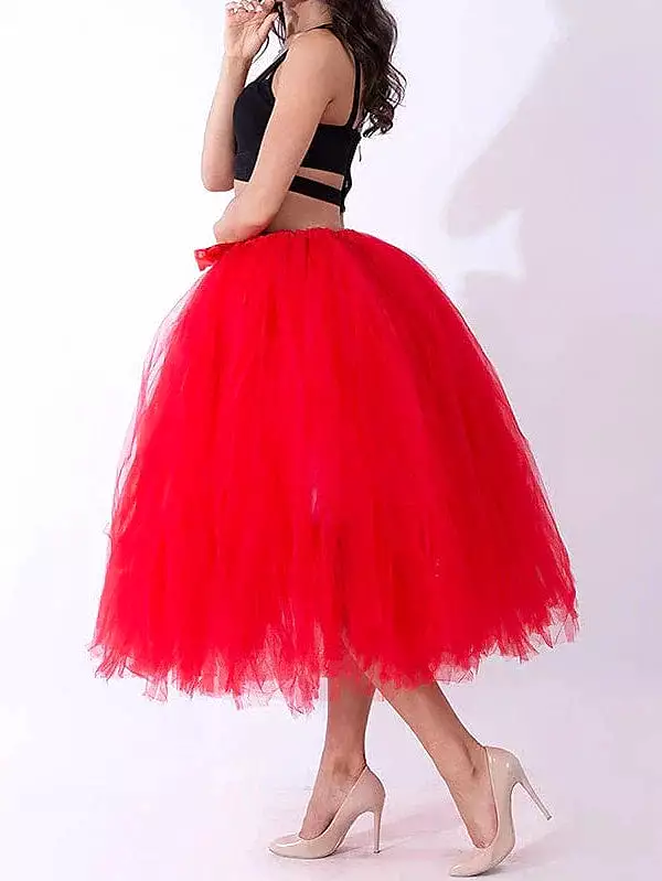 Tulle Midi Skirt for Women in Black, White, Red, and Purple - One-Size Midi Skirt for Spring and Summer