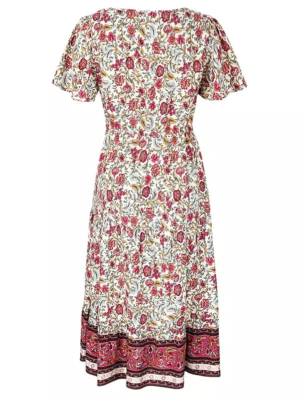 V-Neck Floral Maxi Day Dress