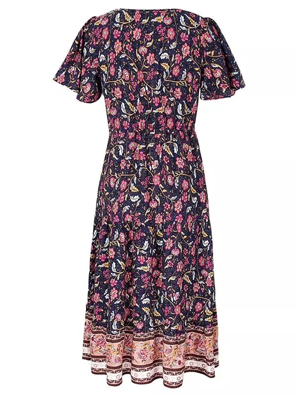 V-Neck Floral Maxi Day Dress