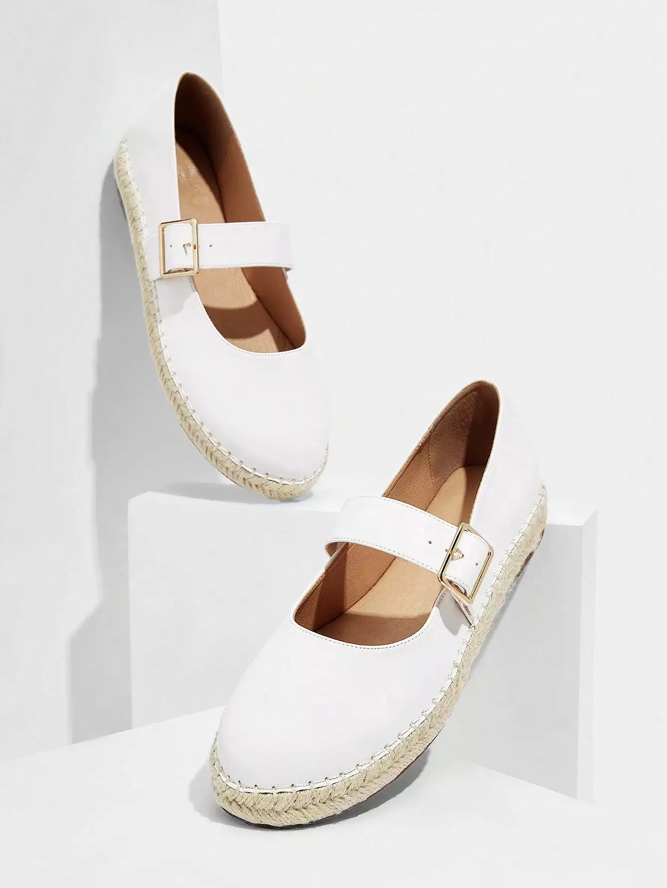 Vacation Beige Mary Jane Flats For Women, Buckle Decor Cap Toe Flats