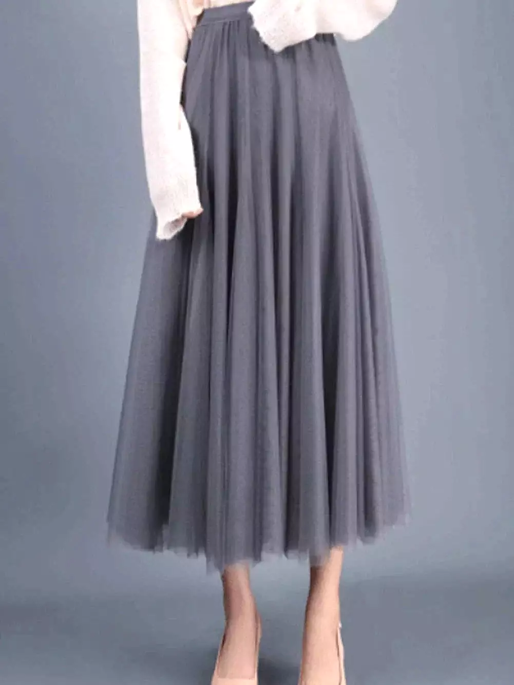 Versatile Tulle Midi Skirt for Women - Black, White, Pink, and Camel