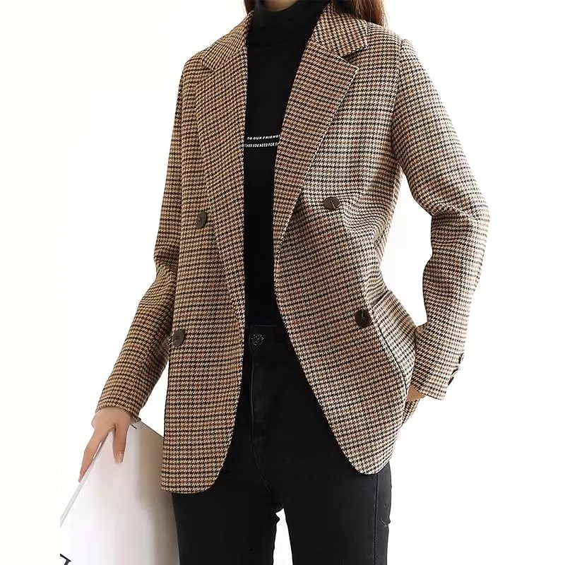 Vintage Houndstooth Plaid Blazer Women - Vintage - Plaid