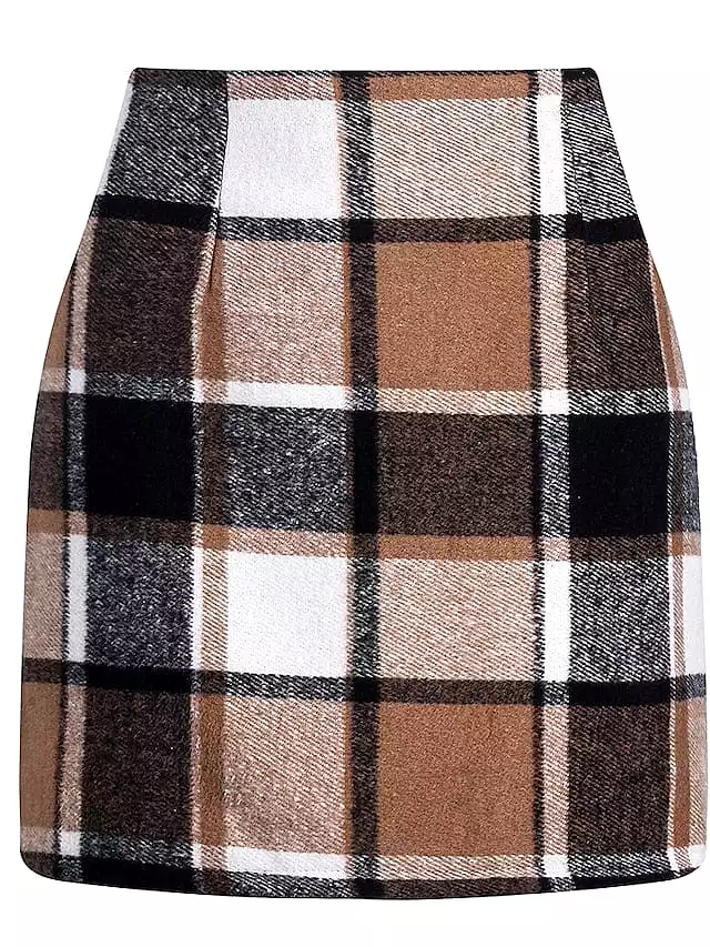 Winter Print High Waist Women's Bodycon Mini Woolen Skirt