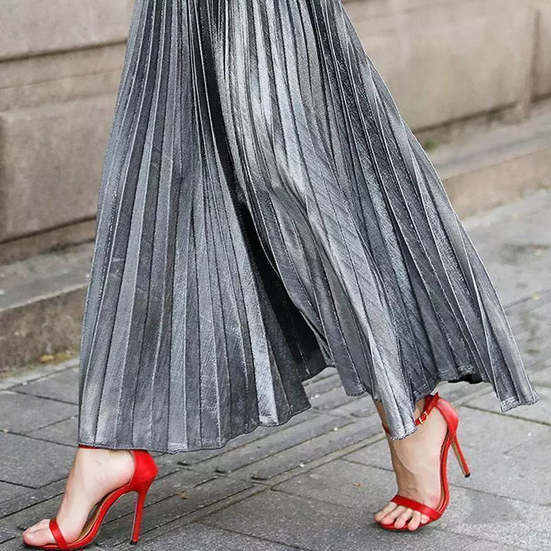 Women Maxi Skirt Vintage Pleated Skirt