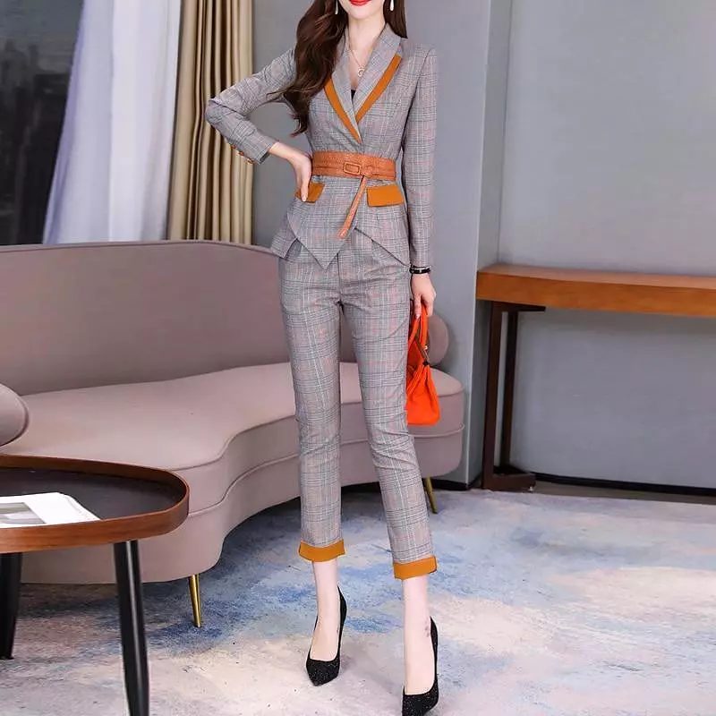 Women Plaid Capri Pantsuits