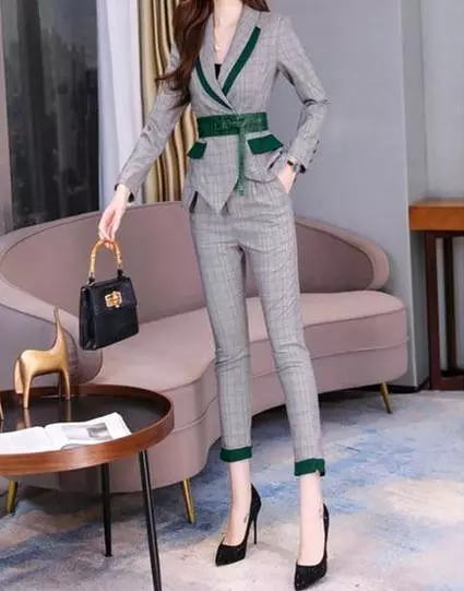 Women Plaid Capri Pantsuits