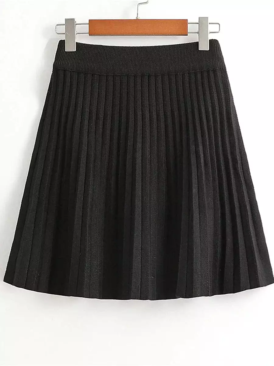 Women's A Line Mini Pleated Knitting Black Skirt - Spring Summer Collection