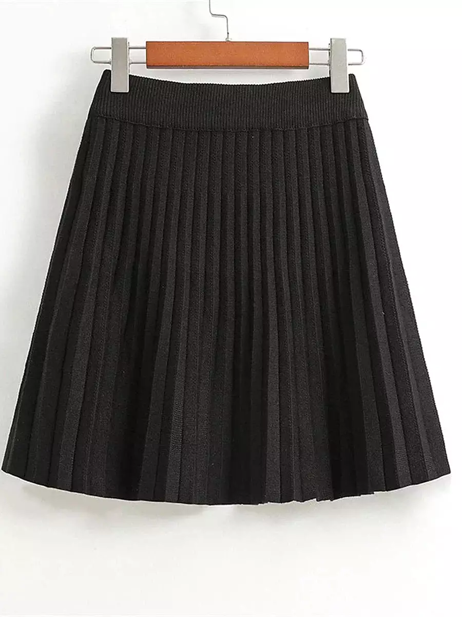 Women's A Line Mini Pleated Knitting Black Skirt - Spring Summer Collection