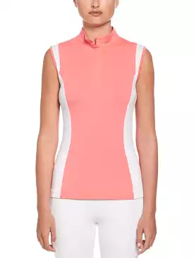 Womens Color Block Snap Front Golf Polo with Mesh Top Detail