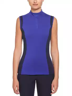 Womens Color Block Snap Front Golf Polo with Mesh Top Detail