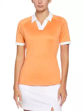 Womens Color Block V-Placket Golf Polo