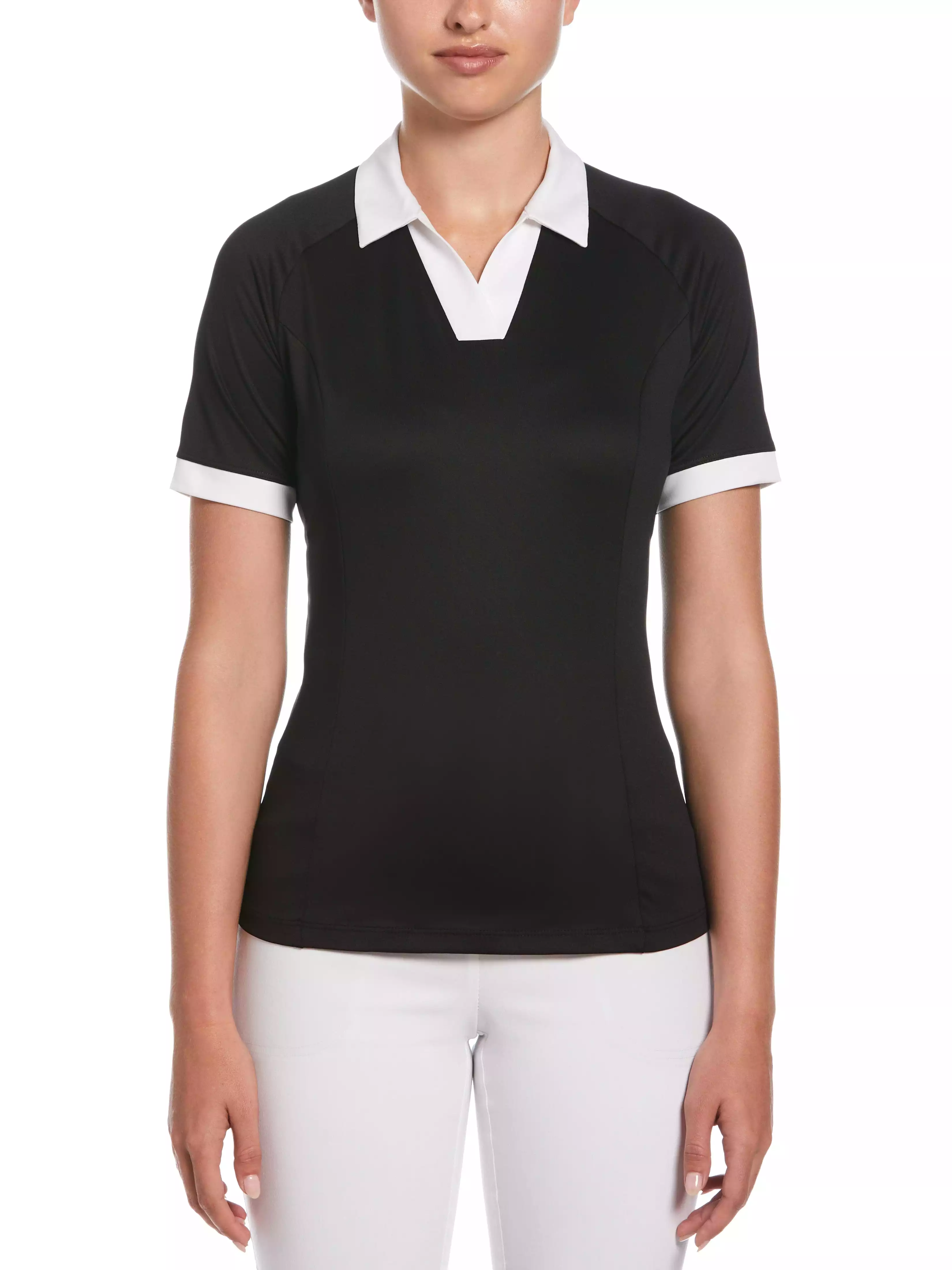 Womens Color Block V-Placket Golf Polo