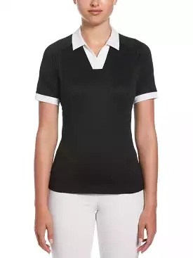 Womens Color Block V-Placket Golf Polo