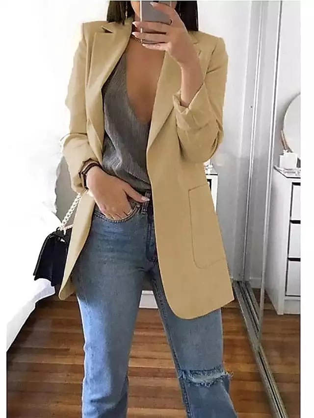 Women's Plus Size Curve Blazer for Fall and Winter with Long Sleeve and Pocket