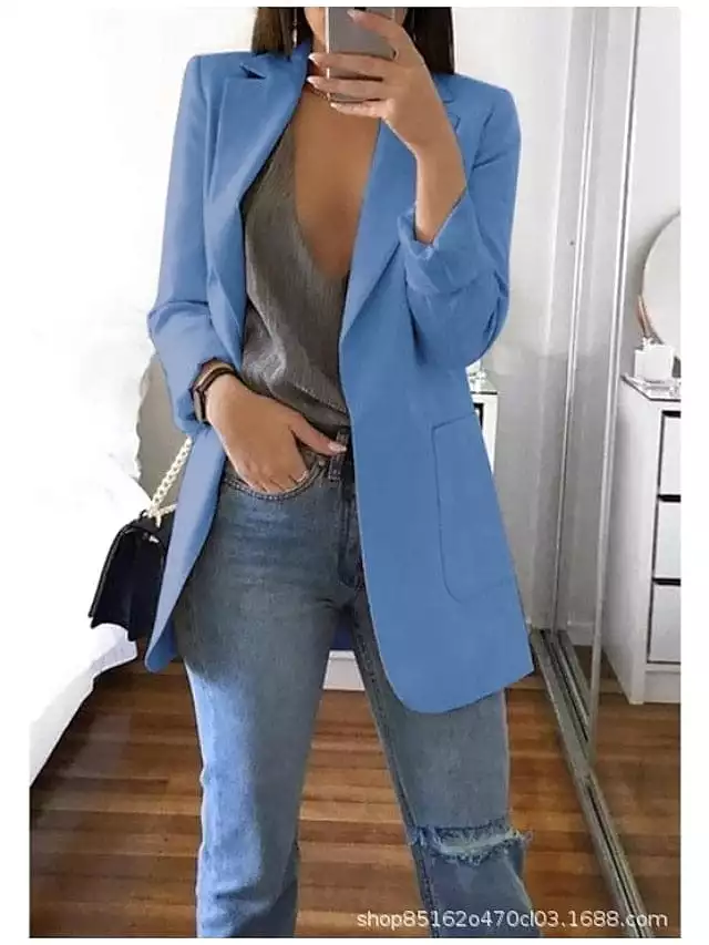 Women's Plus Size Curve Blazer for Fall and Winter with Long Sleeve and Pocket