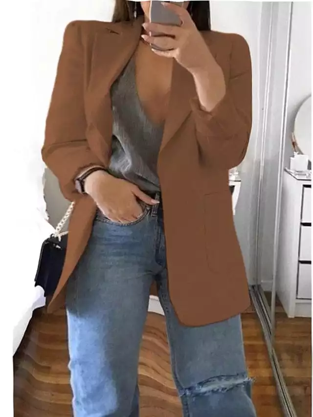 Women's Plus Size Curve Blazer for Fall and Winter with Long Sleeve and Pocket