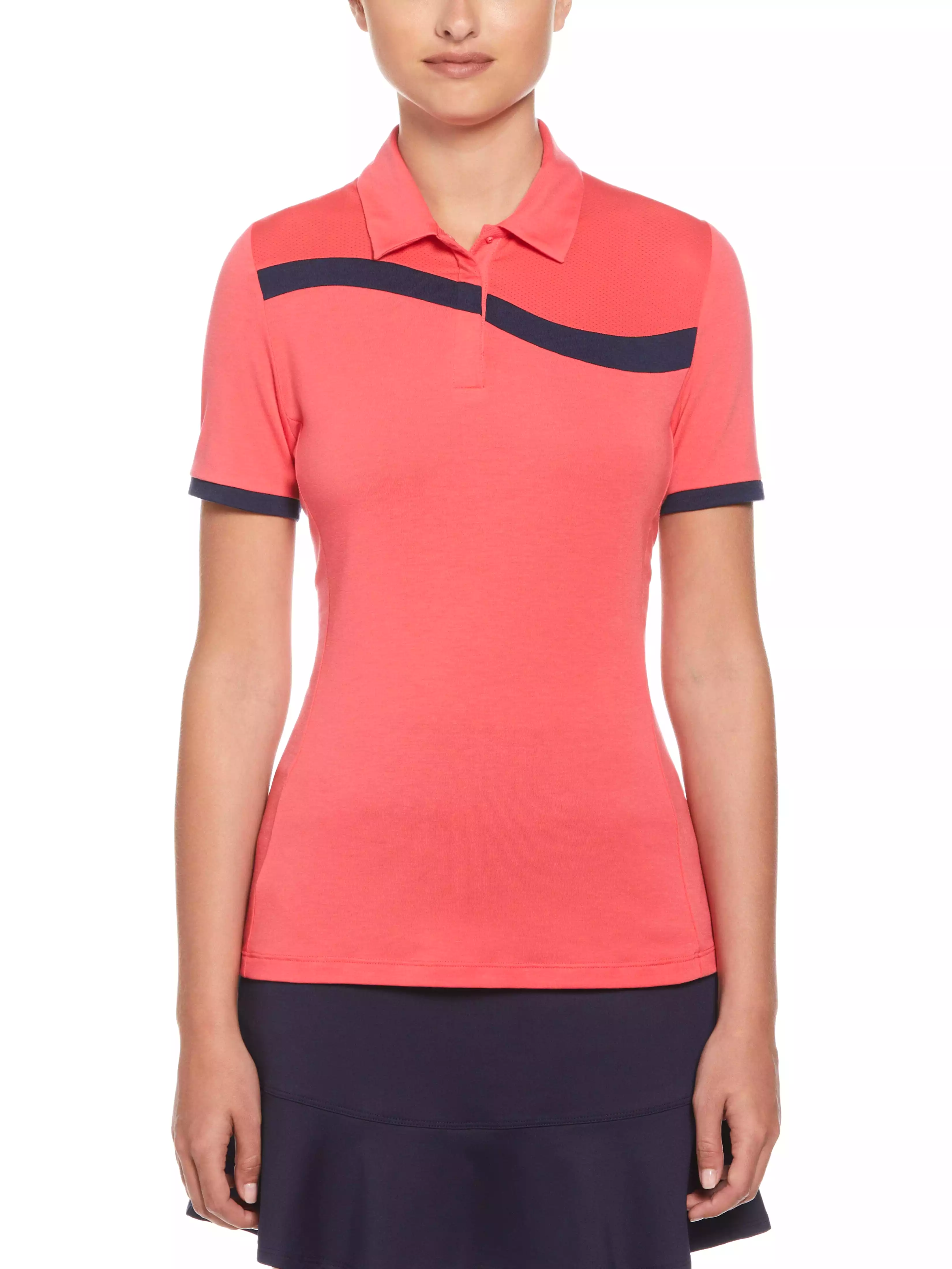 Womens Swing Tech Asymmetrical Color Block Golf Polo