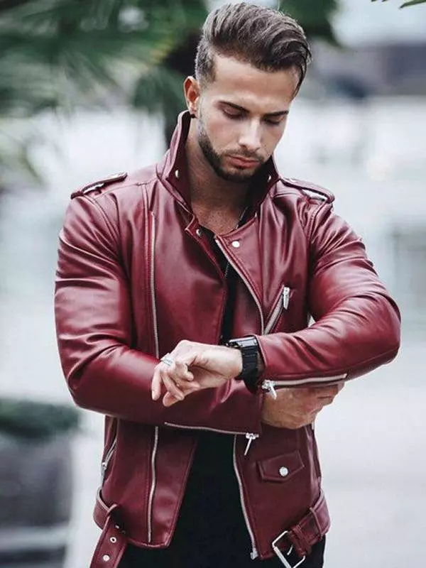 Zipper Men Leather Biker Jacket