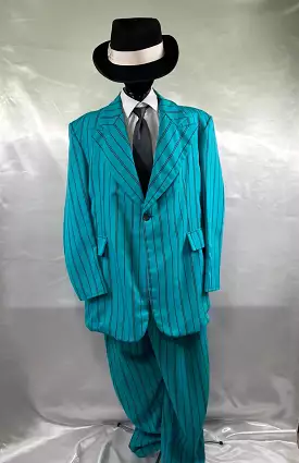 Zoot Suit Teal Green Mobster Costume Men's XLG - Preowned